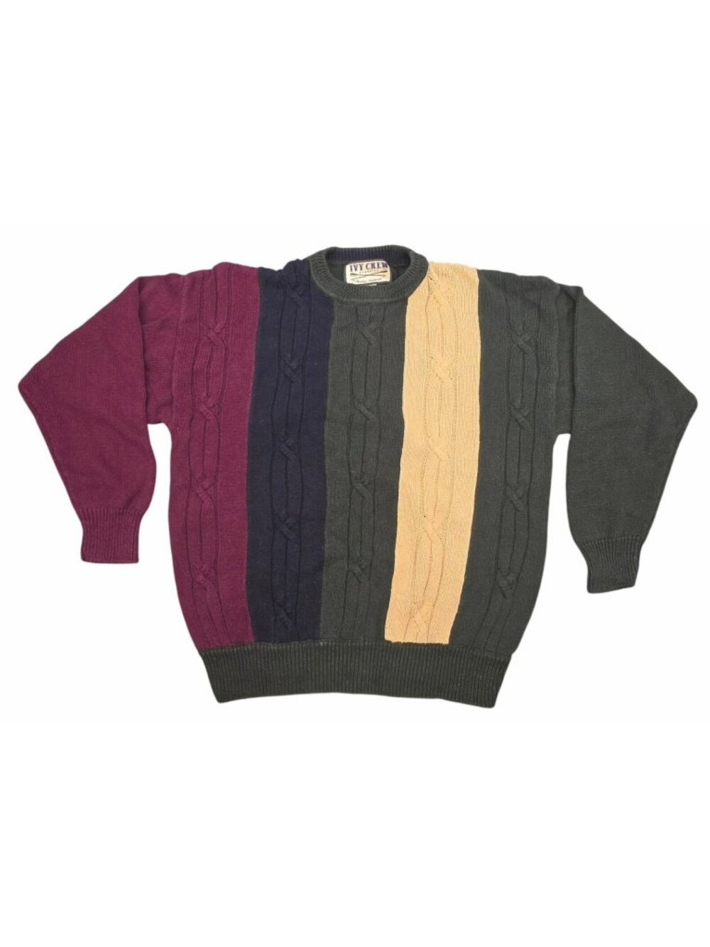 Men's Vintage Ivy Crew Classics Cableknit Sweater XL Green Red Yellow Hong Kong